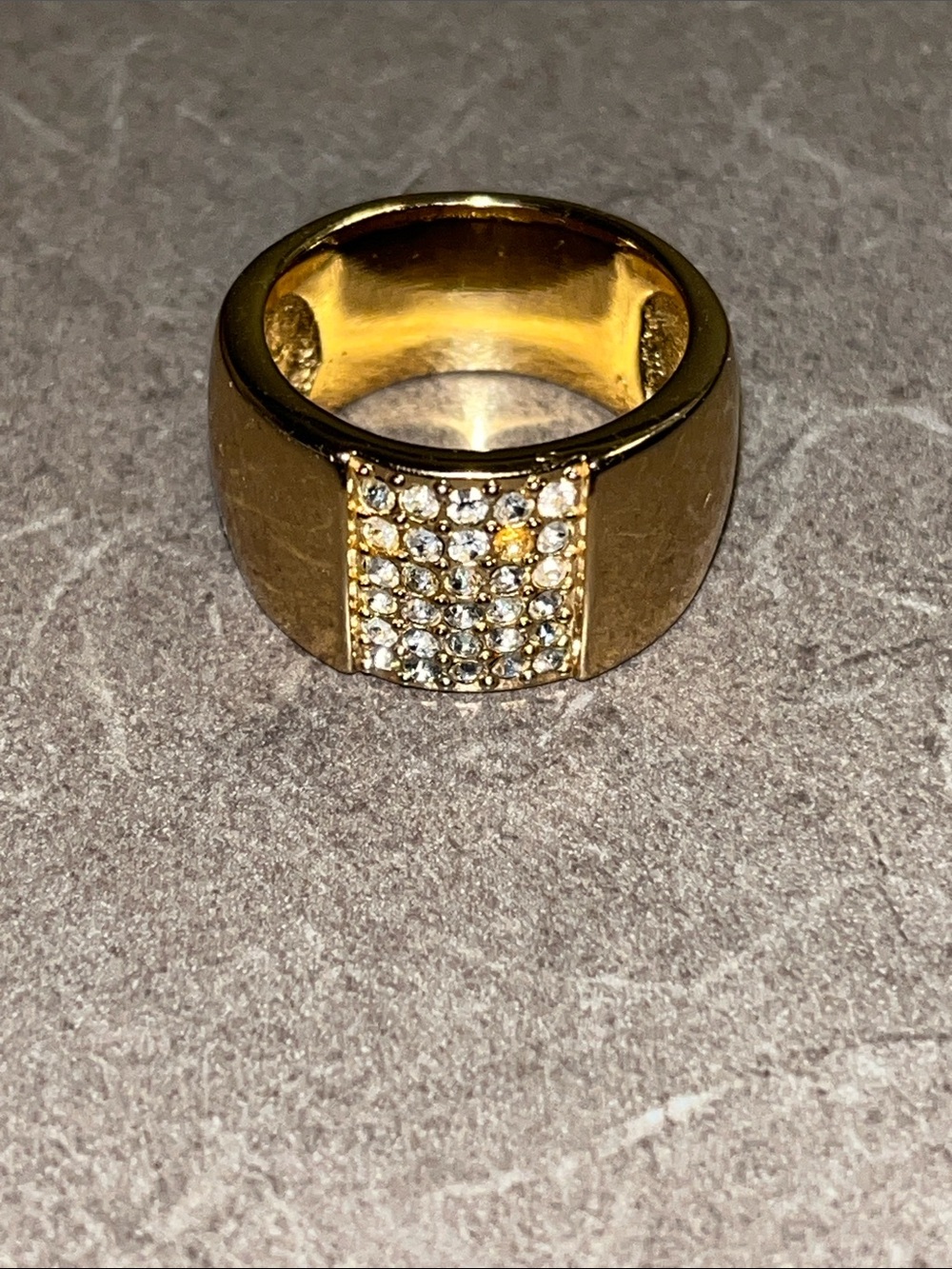 Napier Gold tone Crystal Pavé Wide Band Ring Sz 8-8.5 Missing stone